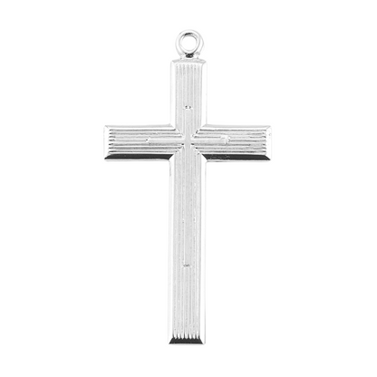 Sterling Silver Cross with Inlayed High Polished Cross — 18" Chain, Made in USA