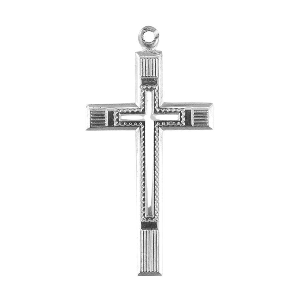 Engraved Cross Sterling Silver Pendant Necklace — 18" Chain, Gift Box Included
