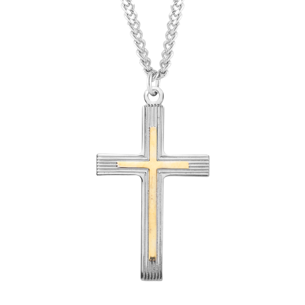 Two-Tone Sterling Silver Cross, Catholic Gift, Made in USA