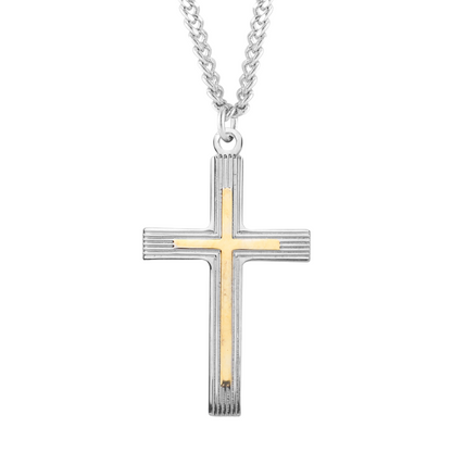 Two-Tone Sterling Silver Cross, Catholic Gift, Made in USA