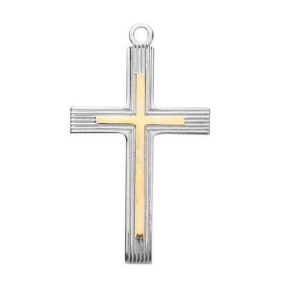 Two-Tone Cross Sterling Silver Pendant Necklace — 24" Chain, Made in USA, Gift Box