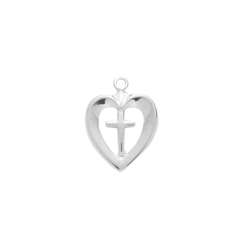Sterling Silver Cross in an Open Heart Pendant — 18" Chain, Made in USA, Gift Box