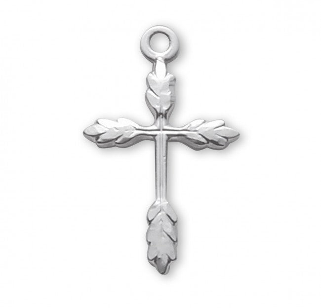 Wheat Cross Sterling Silver Pendant Necklace — 18" Chain, Gift Box Included