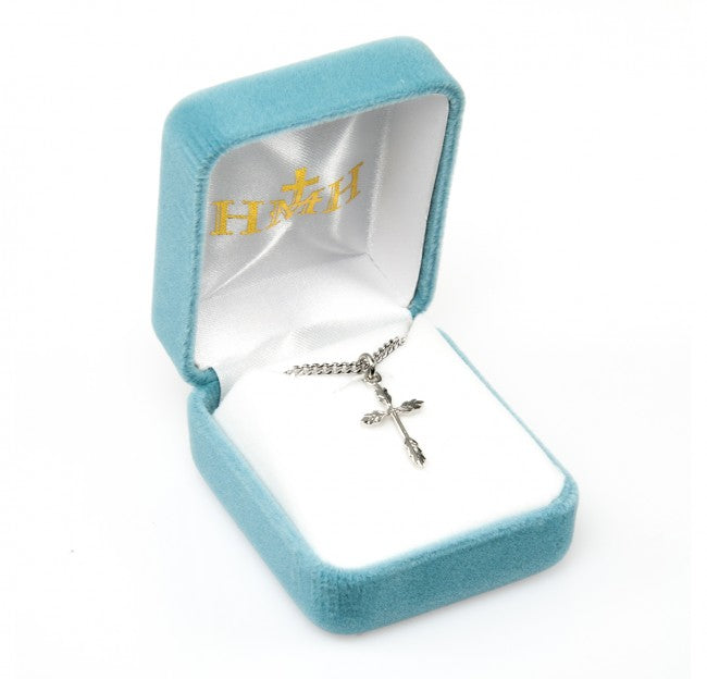 Wheat Cross Sterling Silver Pendant Necklace — 18" Chain, Gift Box Included