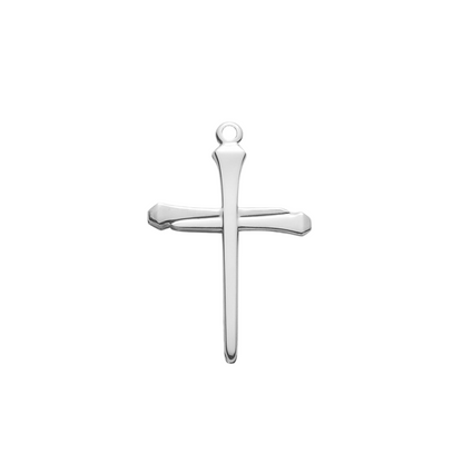 Nail Cross Sterling Silver Pendant Necklace — 24" Chain, Gift Box Included