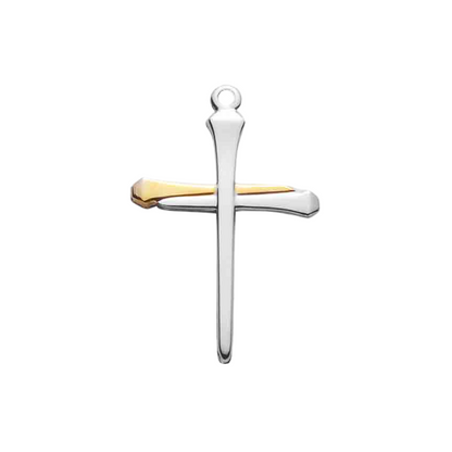 Two-Tone Nail Cross Sterling Silver Pendant Necklace — 24" Chain, Gift Box