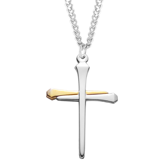 Two-Tone Sterling Silver Nail Cross, Catholic Gift, Made in USA