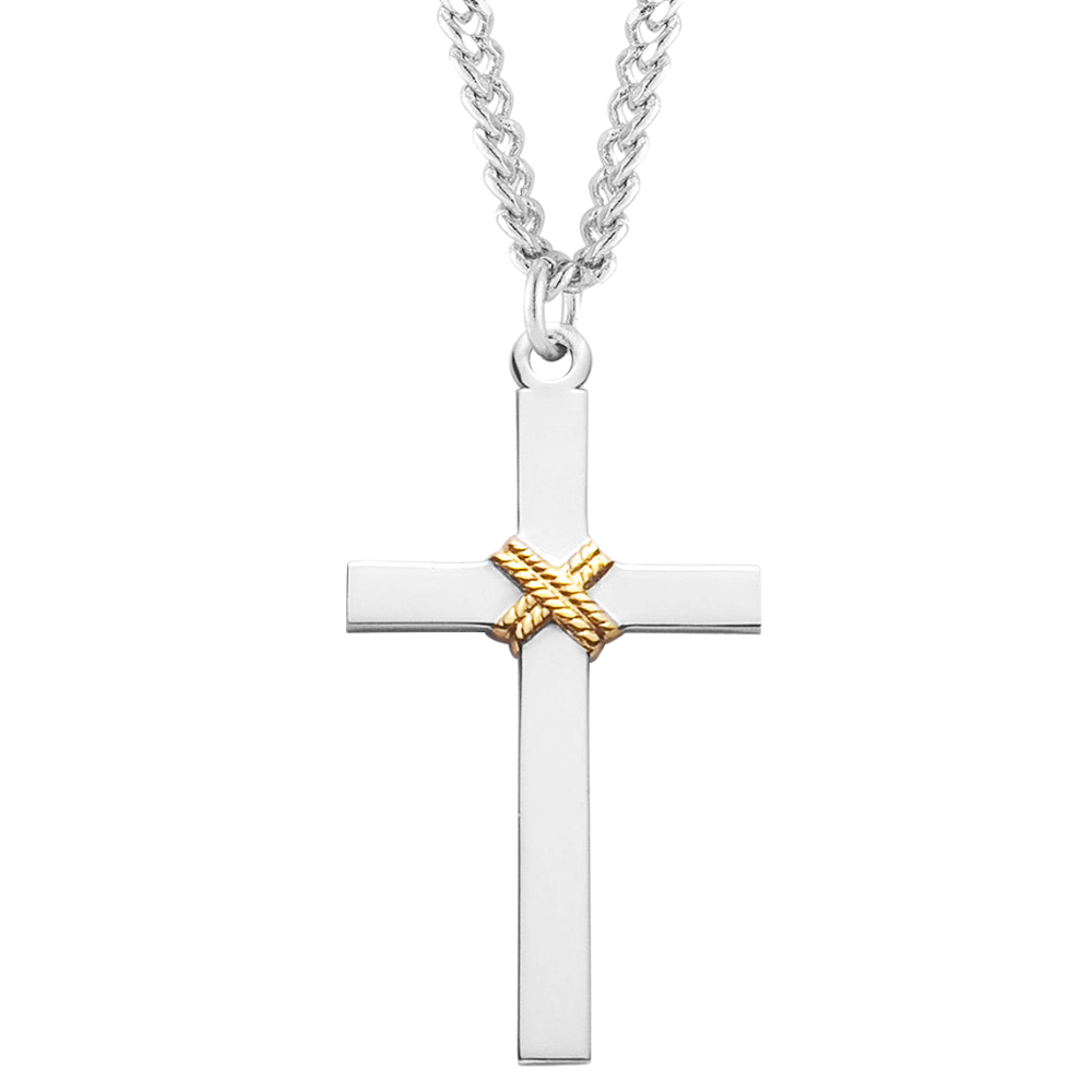 Two-Tone Cross with a rope, Catholic Gift, Made in USA