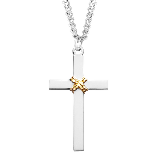 Two-Tone Cross with a rope, Catholic Gift, Made in USA