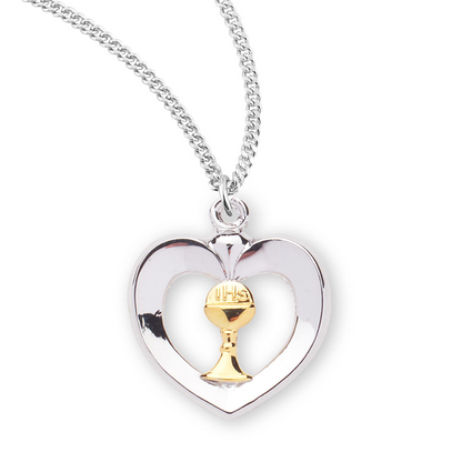 Two-Tone Sterling Silver Heart with a Chalice, Catholic Gift, Made in USA
