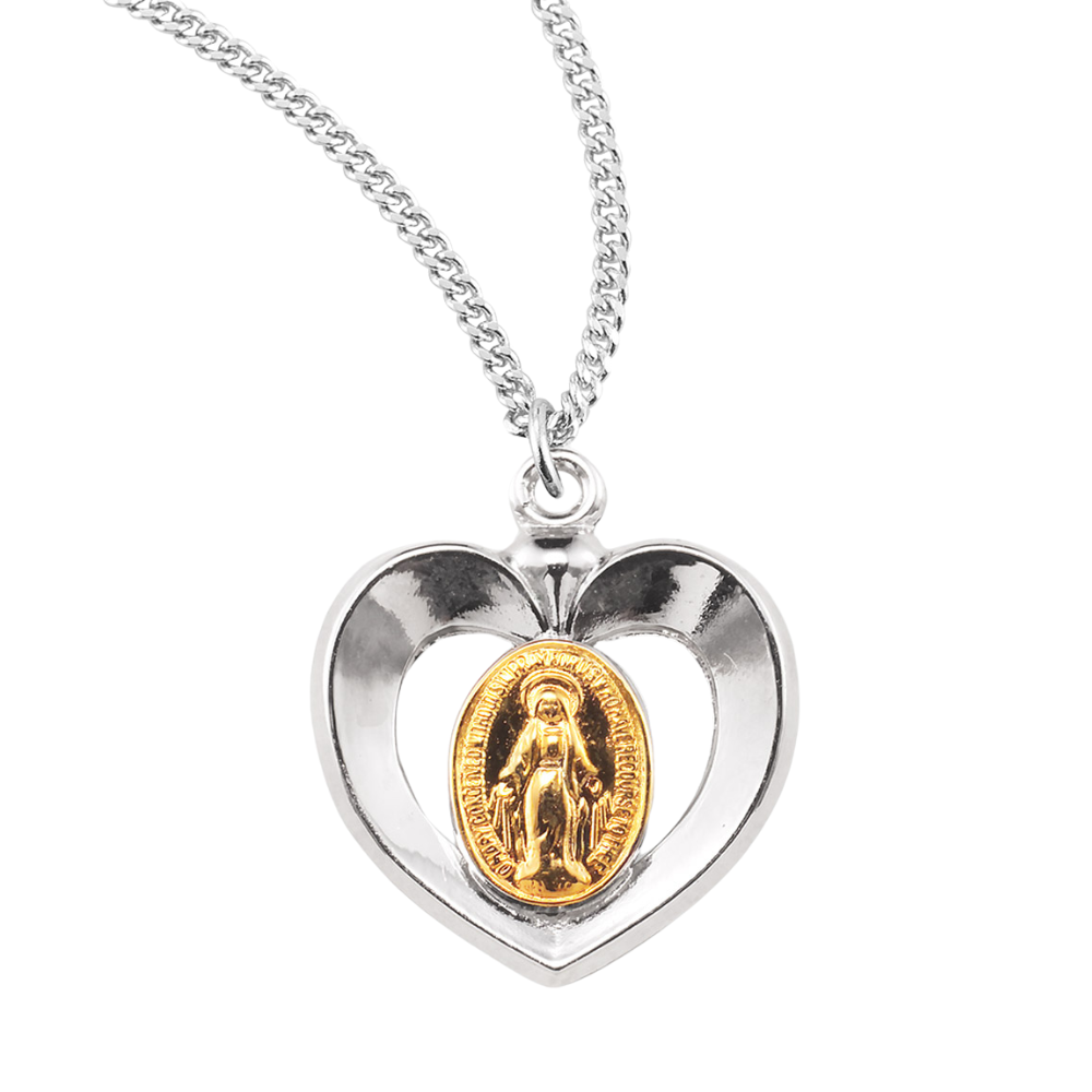 Sterling Silver Oval Two-Tone Miraculous Medal, Catholic Gift, Made in USA