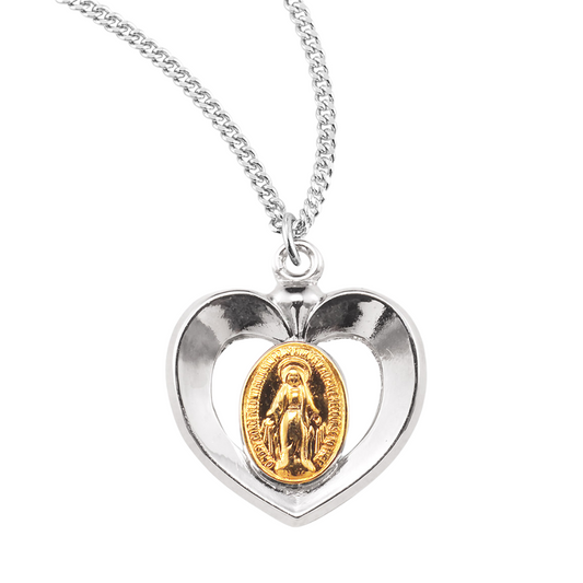 Sterling Silver Oval Two-Tone Miraculous Medal, Catholic Gift, Made in USA