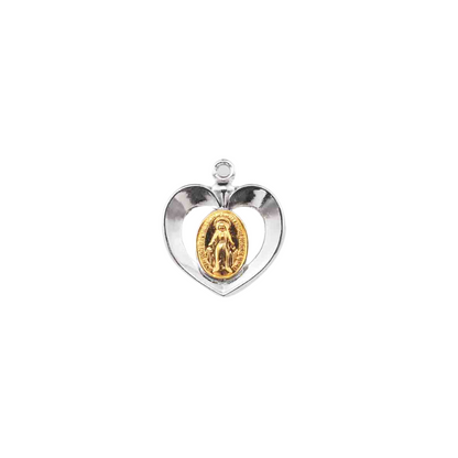 Miraculous Medal Sterling Silver Two-Tone Pendant — 18" Chain, Gift Box