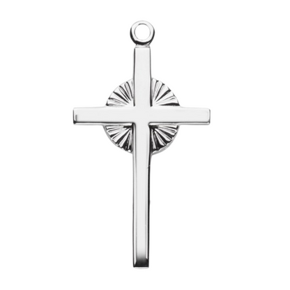 Fancy Cross Sterling Silver Pendant Necklace — 18" Chain, Made in USA, Gift Box