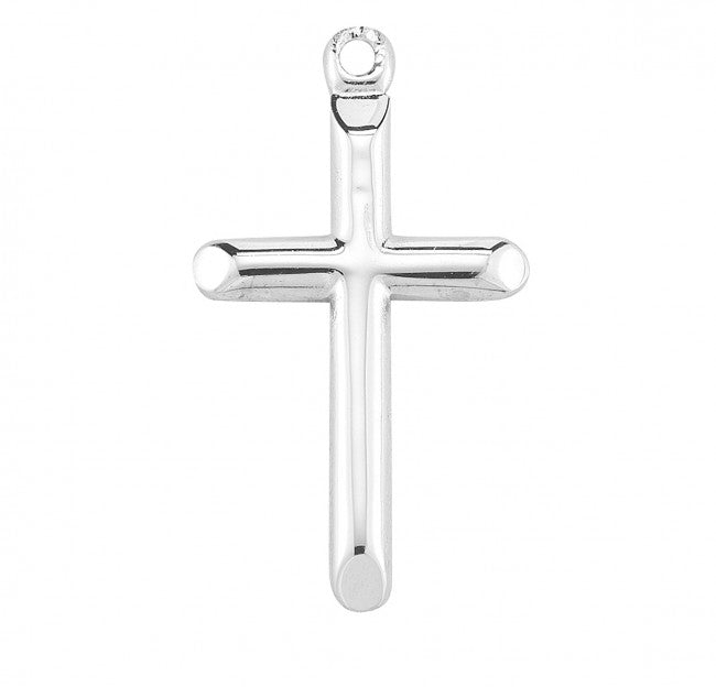 High Polished Cross Sterling Silver Pendant — 18" Chain, Made in USA, Gift Box