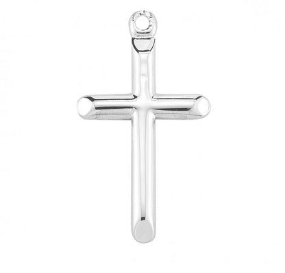 High Polished Cross Sterling Silver Pendant — 18" Chain, Made in USA, Gift Box
