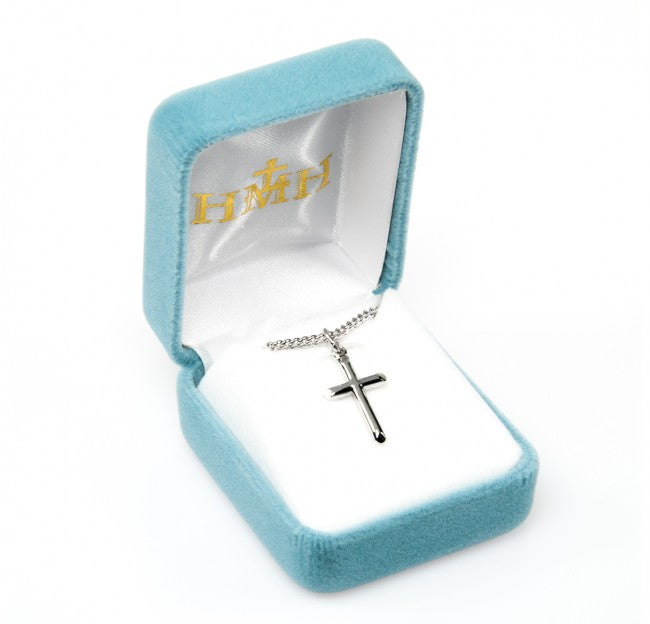 High Polished Cross Sterling Silver Pendant — 18" Chain, Made in USA, Gift Box