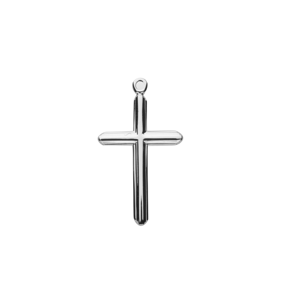 Cross Sterling Silver Pendant — 18" Rhodium Chain, Made in USA, Gift Box