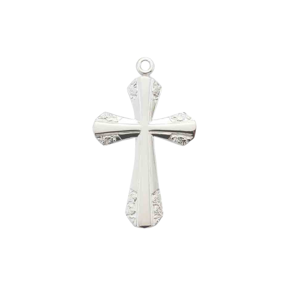 Two-Tone Inlay Cross Sterling Silver Pendant — 20" Chain, Made in USA, Gift Box