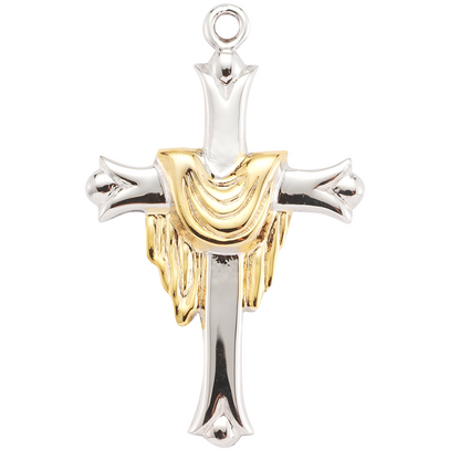 Cross with a Robe Two-Tone Sterling Silver Pendant — 18" Chain, Made in USA