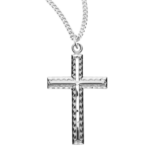 Sterling Silver Etched Cross, Catholic Gift, Made in USA