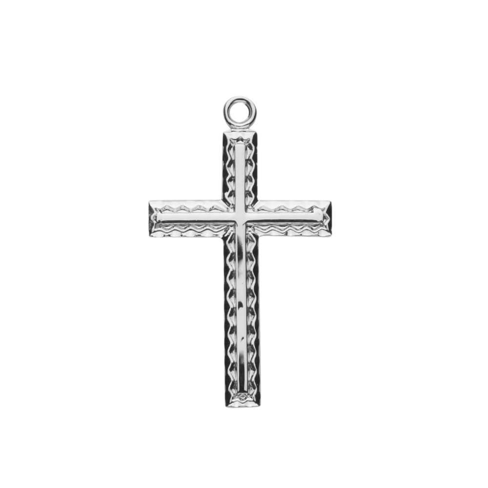 Etched Cross Sterling Silver Pendant Necklace — 18" Chain, Gift Box Included