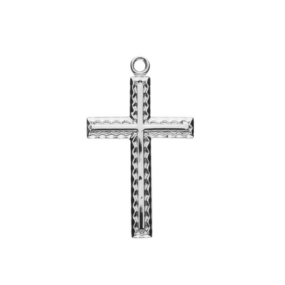 Etched Cross Sterling Silver Pendant Necklace — 18" Chain, Gift Box Included