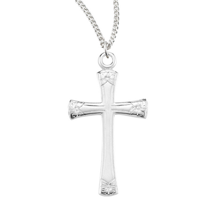 Flower Tipped Sterling Silver Cross, Catholic Gift, Made in USA