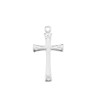Flower Tipped Sterling Silver Cross Pendant — 18" Chain, Gift Box Included