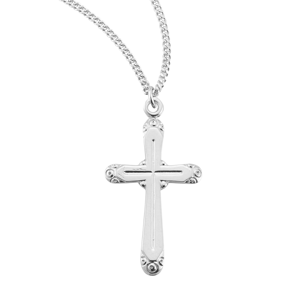 Round Edge Sterling Silver Cross, Catholic Gift, Made in USA