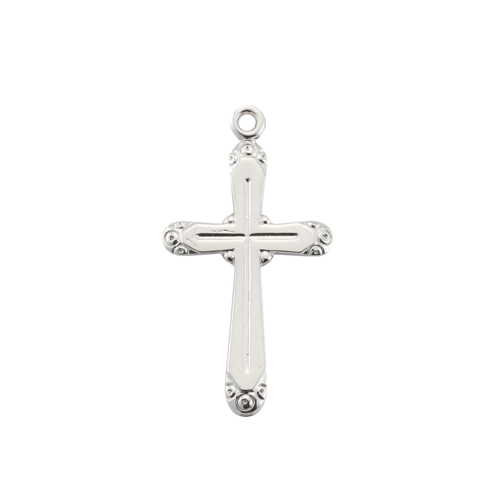 Round Edge Cross Sterling Silver Pendant Necklace - 18 Inch Chain, Made in USA