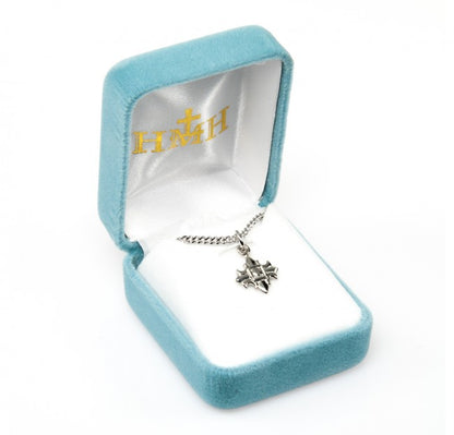 Fleur De Lis Cross Sterling Silver Pendant Necklace — 18 Inch Chain, Made in USA