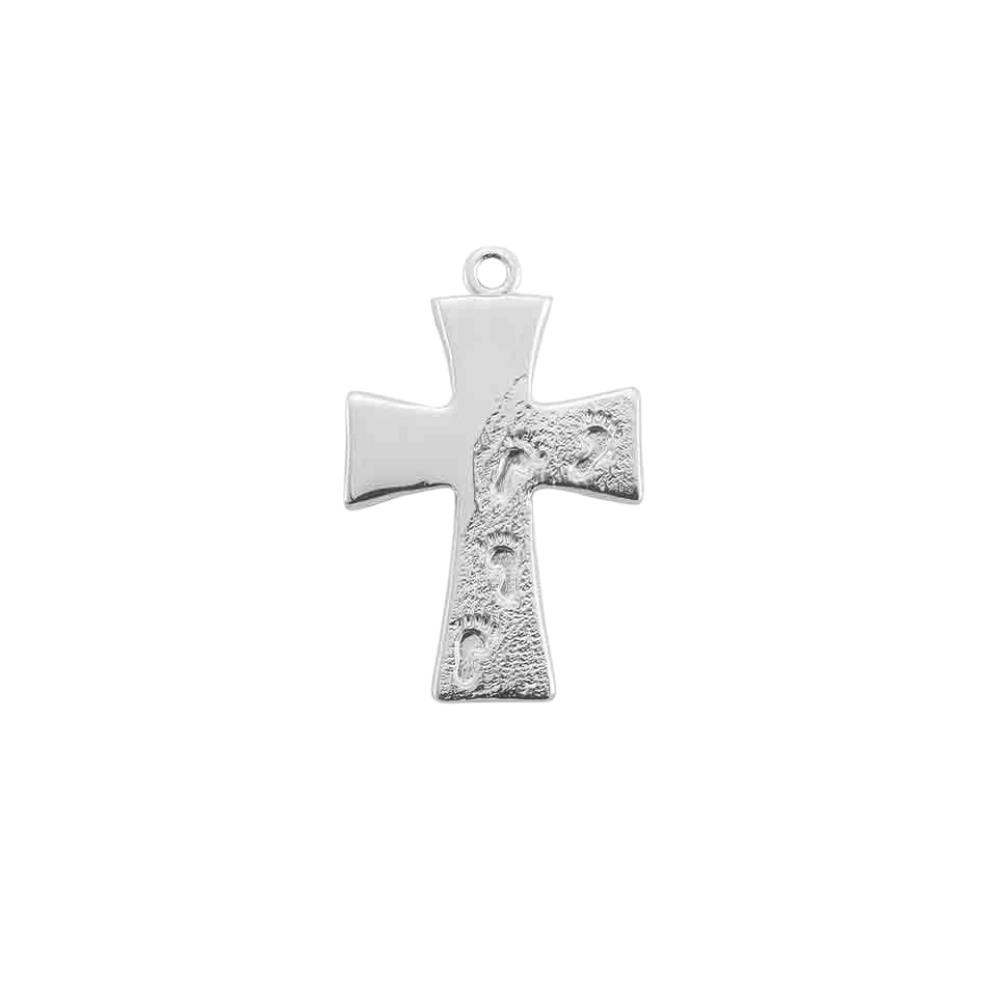 Footprints in the Sand Cross Sterling Silver Pendant Necklace — 18" Chain