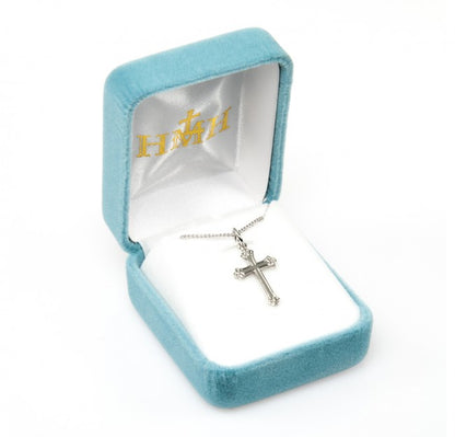 Swirl Tipped Cross Sterling Silver Pendant — 18" Chain, Made in USA, Gift Box