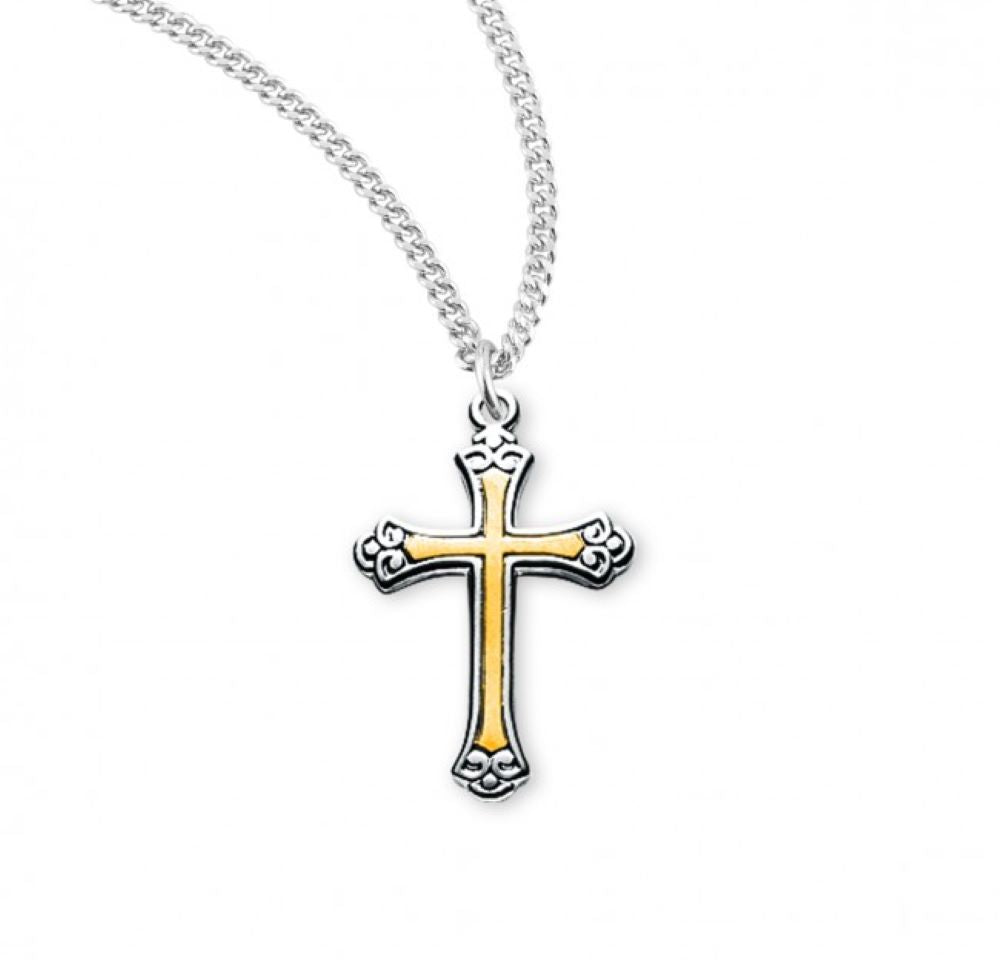 Two-Tone Sterling Silver Cross, Catholic Gift, Made in USA