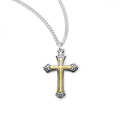 Two-Tone Sterling Silver Cross, Catholic Gift, Made in USA