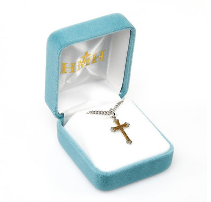 Swirl Tipped Two-Tone Cross Sterling Silver — 18" Chain, Made in USA, Gift Box