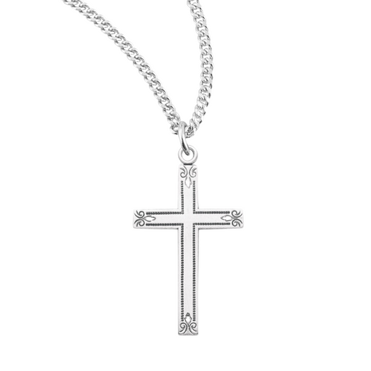 Sterling Silver Flower Tipped Cross, Catholic Gift, Made in USA