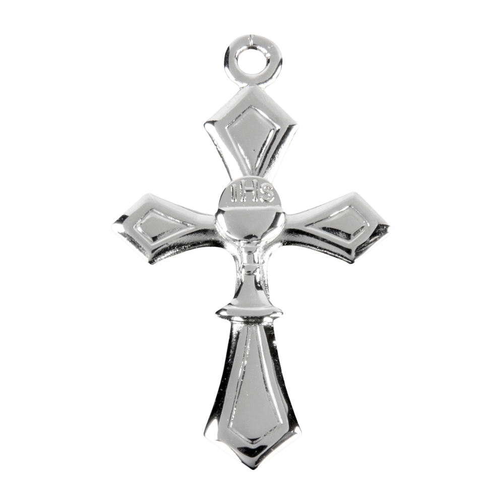 Sterling Silver Cross with Chalice Pendant Necklace — 18 Inch Chain, Gift Box