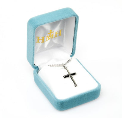 Angle Edged Cross 16kt Gold Over Sterling Silver Pendant — 18" Chain, Gift Box