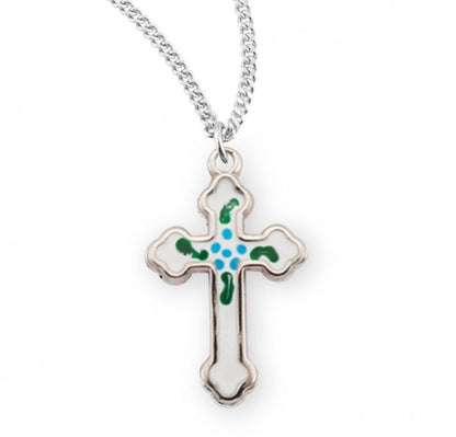 Sterling Silver Budded Latin Style Enameled Cross, Catholic Gift, Made in USA