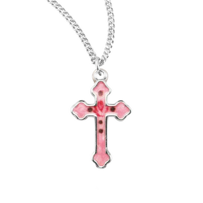 Sterling Silver Pink Enameled Cross, Catholic Gift, Made in USA