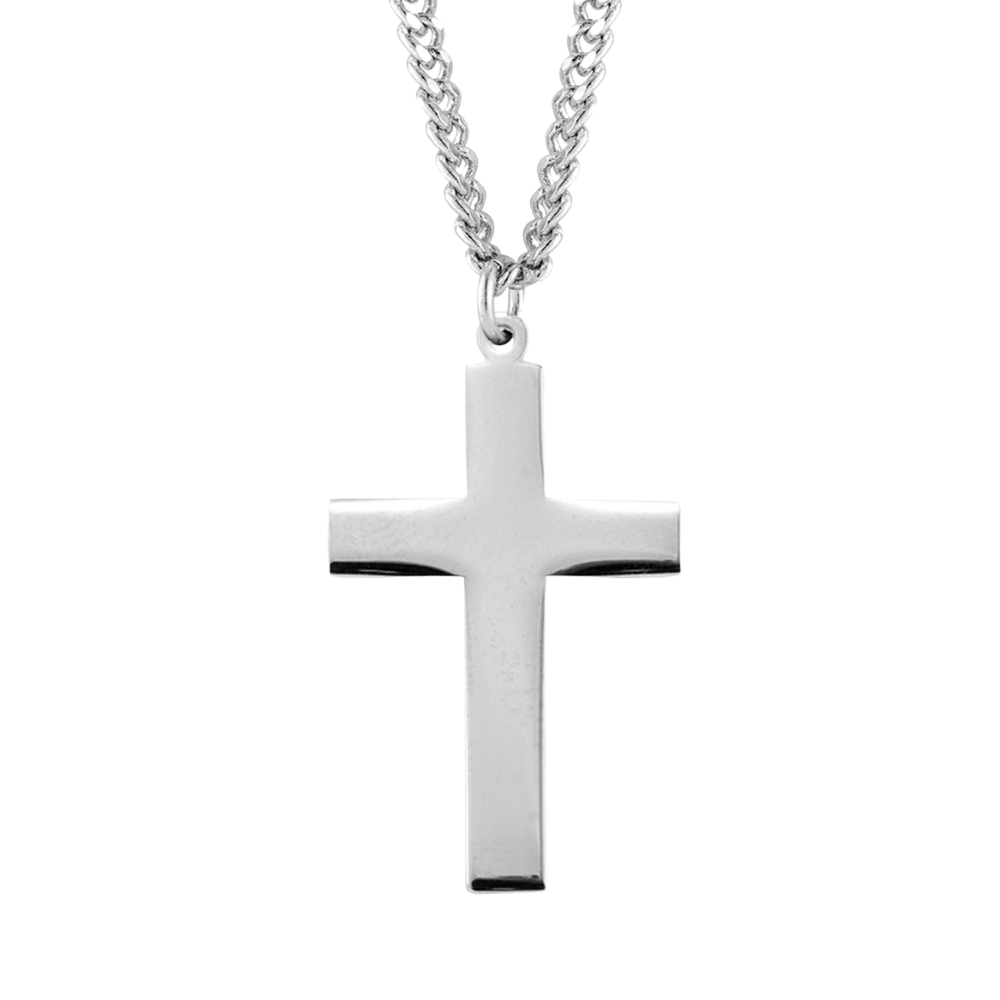 Sterling Silver High Polished Plain Cross, Catholic Gift, Made in USA