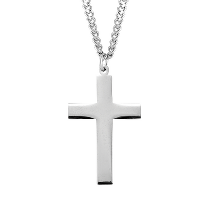Sterling Silver High Polished Plain Cross, Catholic Gift, Made in USA