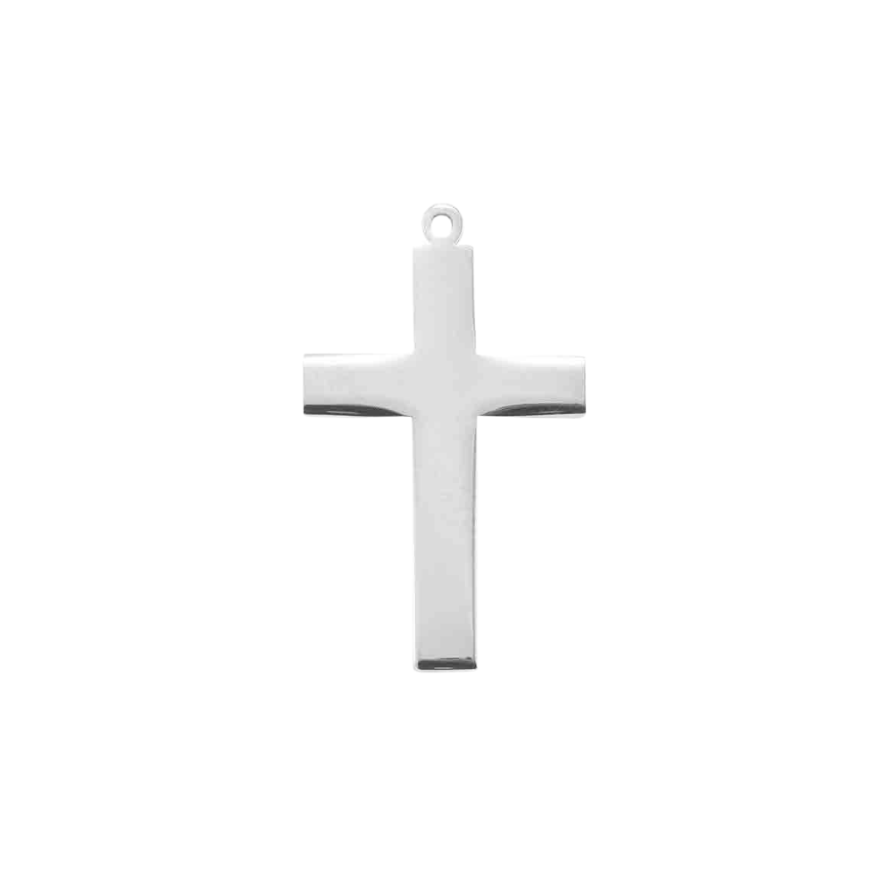 Plain Cross Sterling Silver Pendant — 24" Chain, Made in USA, Gift Box Included