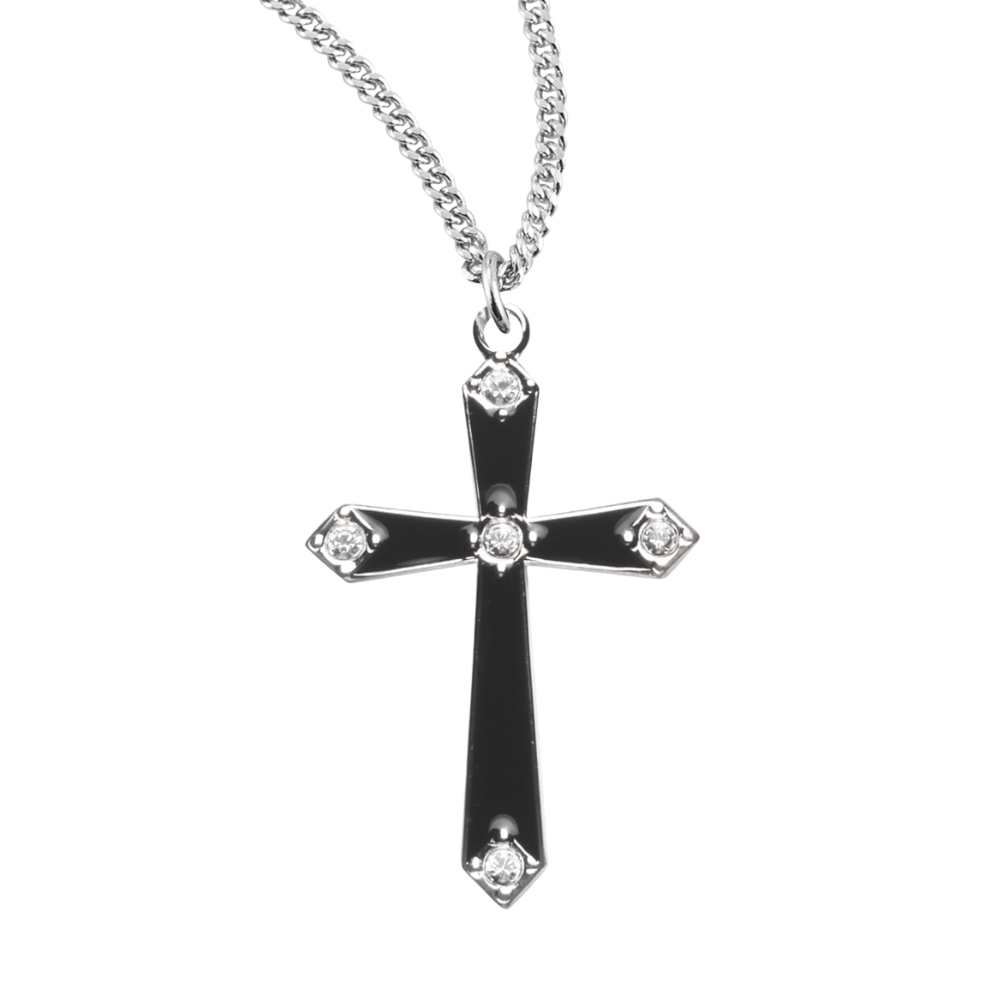 Sterling Silver Black Enameled Cross, Catholic Gift, Made in USA