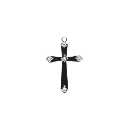 Black Enameled Cross Sterling Silver Pendant Necklace — 18" Chain, Made in USA