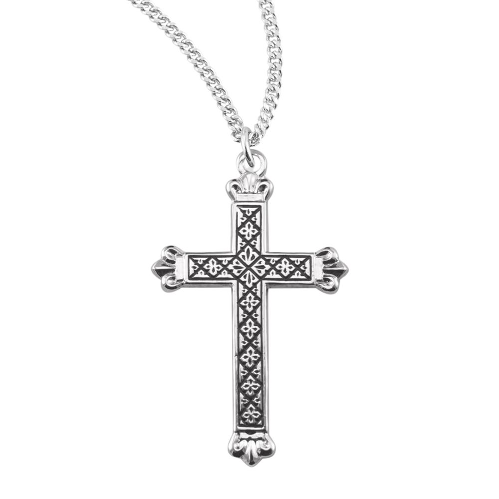 Sterling Silver Black Enameled Cross, Catholic Gift, Made in USA