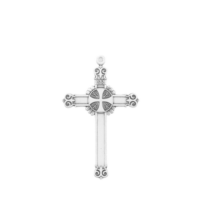 Fancy Cross Sterling Silver Pendant Necklace — 20" Chain, Made in USA, Gift Box