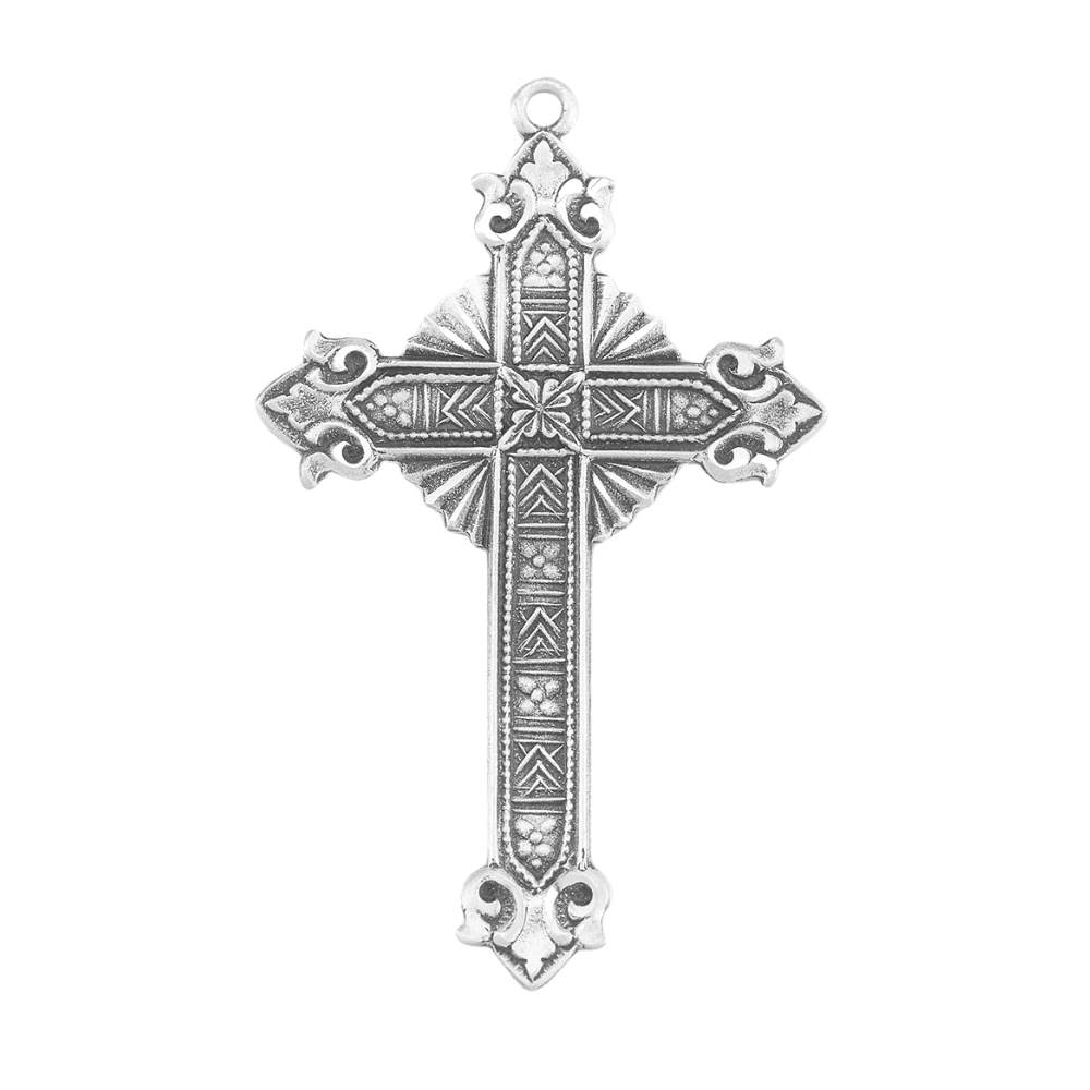 Ornate Cross Sterling Silver Pendant — 24" Chain, Made in USA, Gift Box Included